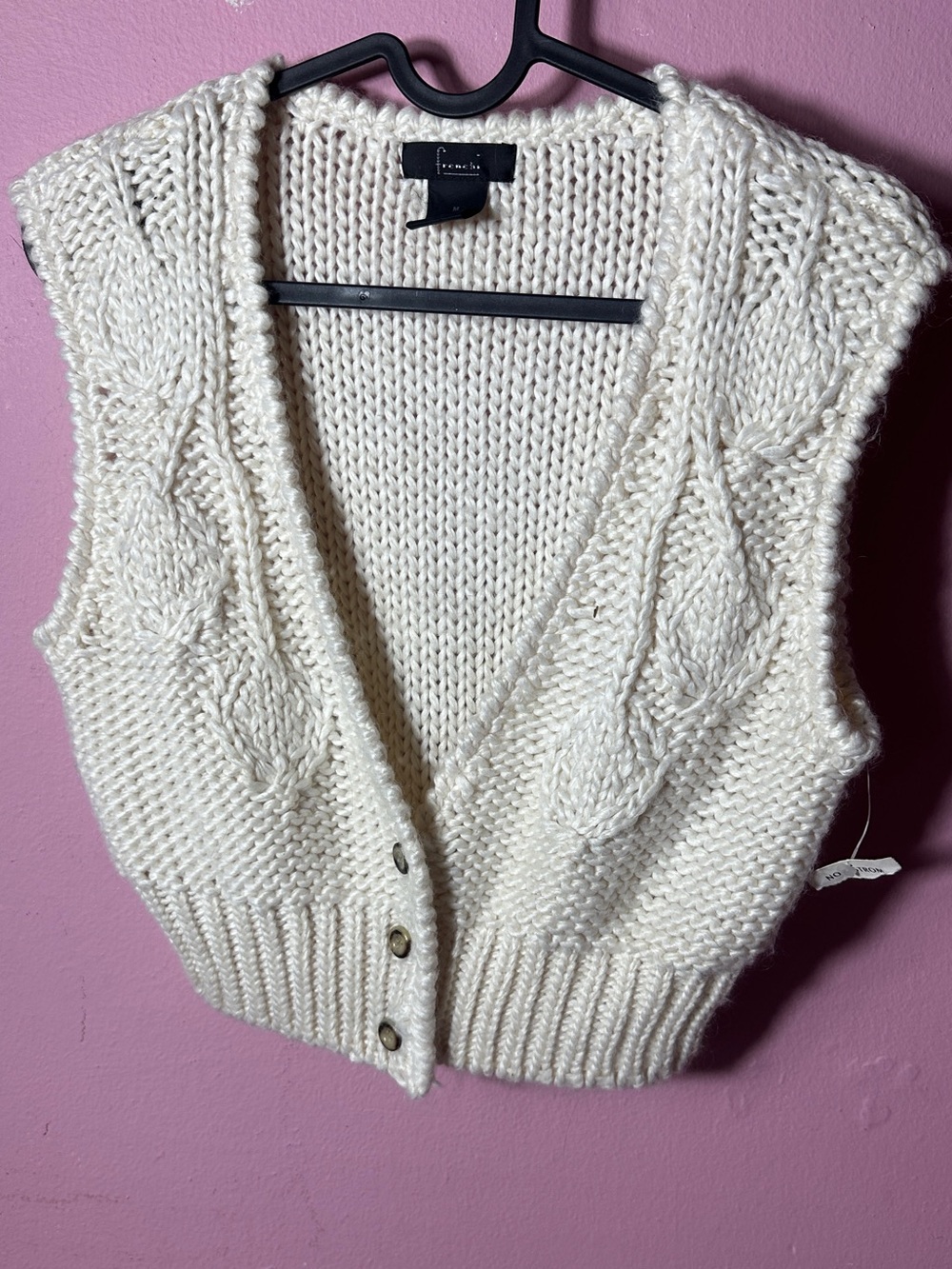 Y2K Frenchi Cream Cable Knit Button-Front Vest